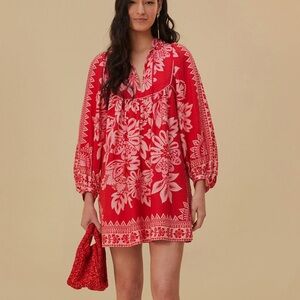 Farm Rio Floral Long sleeved Mini Swing Dress sz S